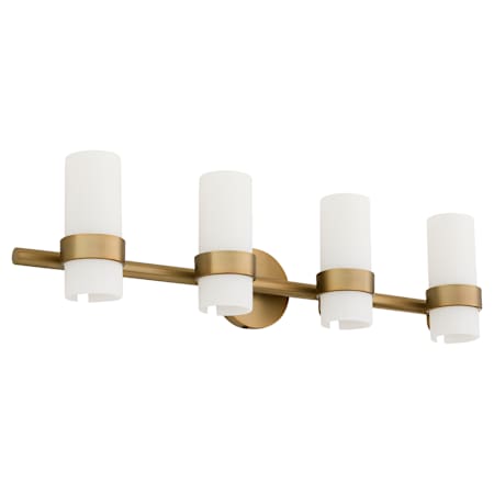 Quorum International Sojourn 4 Light 33" Wide Vanity Light with Ribbed, Milky Glass Shades Brushed Brass
