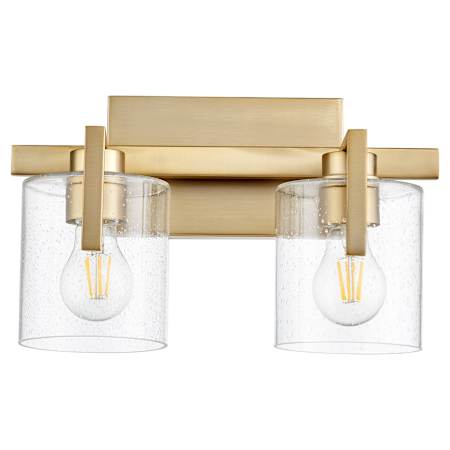 Quorum International Fort Worth 2 Light 14" Wide Vanity Light with Seedy Shades Aged Brass