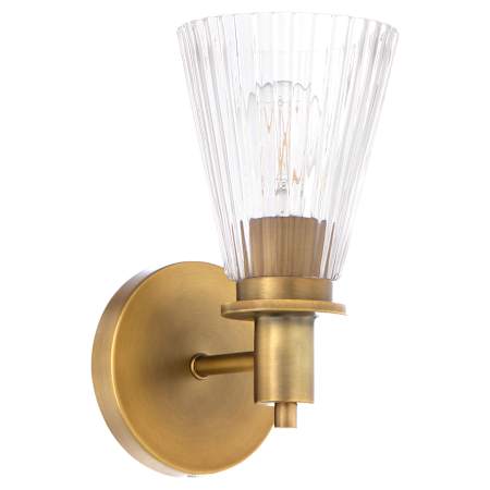 Quorum International Lawton 10" Tall Bathroom Sconce with Clear, Ribbed Glass Shade Brushed Brass