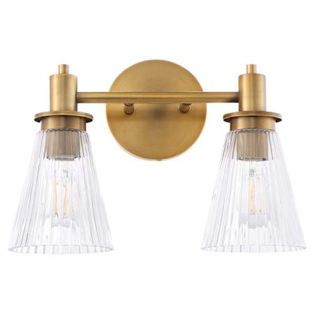 Quorum International Lawton 2 Light 14" Wide Vanity Light with Clear, Ribbed Glass Shades Brushed Brass