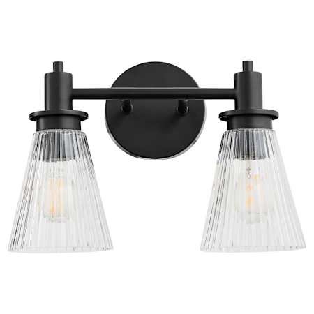 Quorum International Lawton 2 Light 14" Wide Vanity Light with Clear, Ribbed Glass Shades Matte Black
