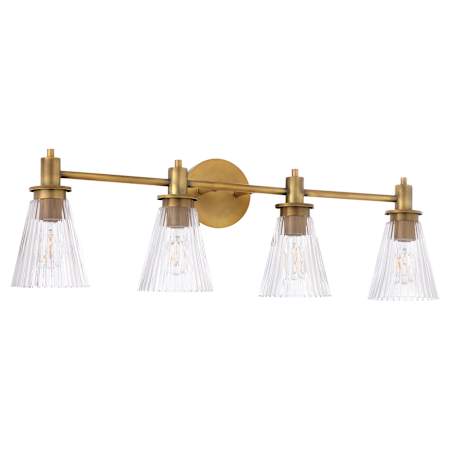 Quorum International Lawton 4 Light 31" Wide Vanity Light with Clear, Ribbed Glass Shades Brushed Brass