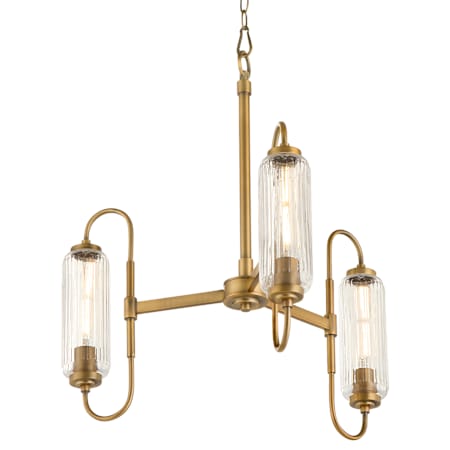 Quorum International Whitmire 3 Light 24" Wide Chandelier with Clear, Ribbed Glass Shades Brushed Brass