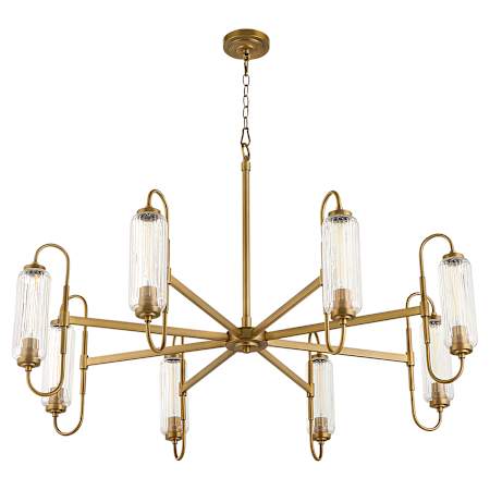 Quorum International Whitmire 8 Light 44" Wide Chandelier with Clear, Ribbed Glass Shades Brushed Brass