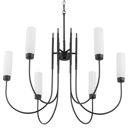 Quorum International Jerome 6 Light 32" Wide Pillar Candle Style Chandelier with Ribbed, Milky Glass Shades Matte Black