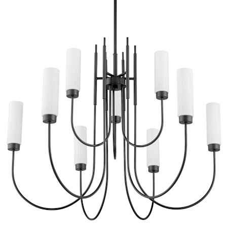 Quorum International Jerome 9 Light 35" Wide Pillar Candle Style Chandelier with Ribbed, Milky Glass Shades Matte Black