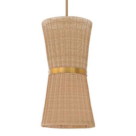 Quorum International Fairview 2 Light 10" Wide Pendant with Woven Rattan Shade Brushed Brass