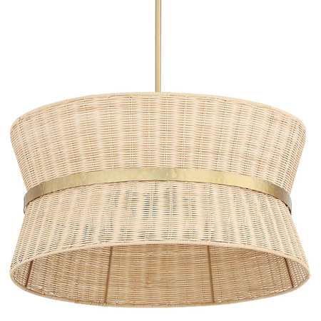 Quorum International Fairview 4 Light 25" Wide Pendant with Woven Rattan Shade Brushed Brass
