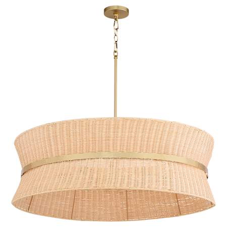 Quorum International Fairview 8 Light 36" Wide Pendant with Woven Rattan Shade Brushed Brass