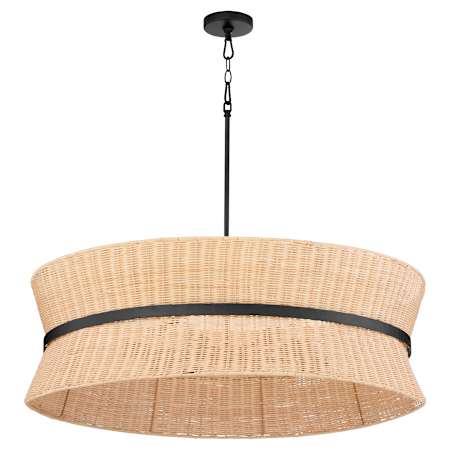 Quorum International Fairview 8 Light 36" Wide Pendant with Woven Rattan Shade Matte Black