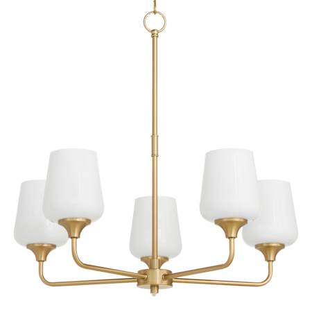Quorum International Raymond 5 Light 27" Wide Chandelier with Opal Shades Aged Brass