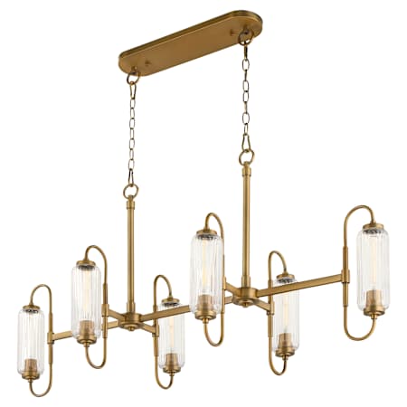 Quorum International Whitmire 6 Light 46" Wide Linear Chandelier with Clear, Ribbed Glass Shades Brushed Brass