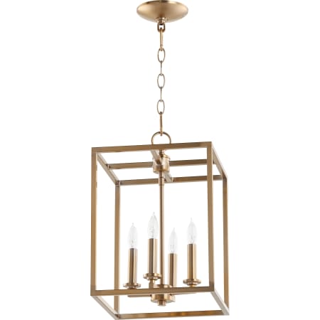 Quorum International Cuboid 4 Light 11" Wide Taper Candle Pendant Aged Brass