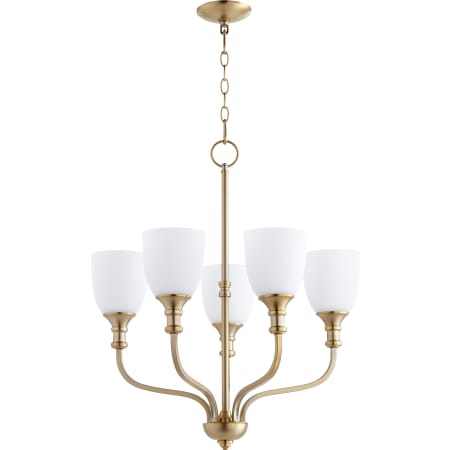 Quorum International Richmond 5 Light 24" Wide Chandelier with Satin Opal Shade Aged Brass