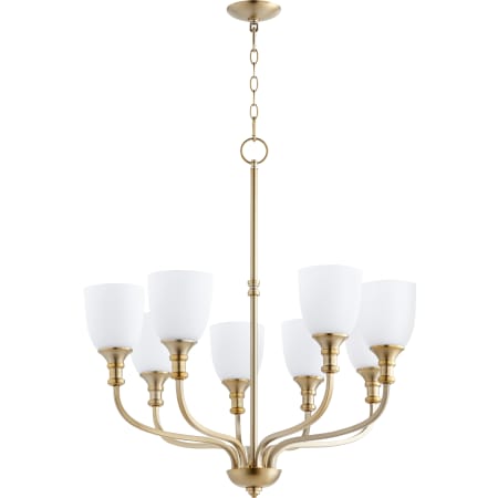 Quorum International Richmond 8 Light 31" Wide Chandelier with Satin Opal Shade Aged Brass