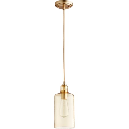 Quorum International 5" Wide Mini Pendant with Water Glass Shade Aged Brass