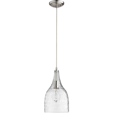 Quorum International 8" Wide Mini Pendant with Patterned/Etched Glass Shade Satin Nickel
