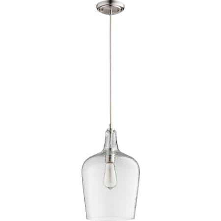 Quorum International 9" Wide Mini Pendant with Patterned/Etched Glass Shade Satin Nickel