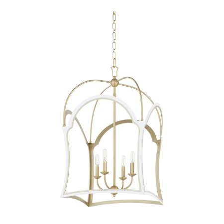 Quorum International Tiffany 4 Light 21" Wide Taper Candle Multi Light Pendant Studio White w/ Aged Brass
