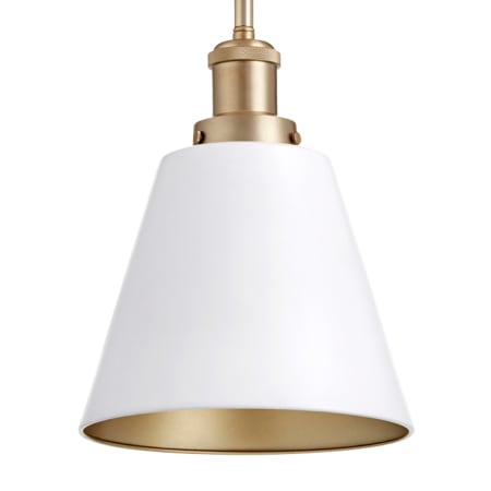 Quorum International 8" Wide Mini Pendant with Tapered Shade Studio White / Aged Brass