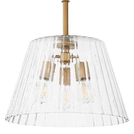 Quorum International Lawton 3 Light 16" Wide Pendant with Clear, Ribbed Glass Shade Brushed Brass