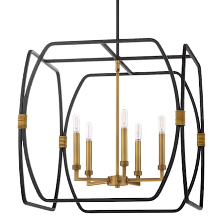 Quorum International Bishop 5 Light 22" Wide Taper Candle Pendant Matte Black / Brushed Brass