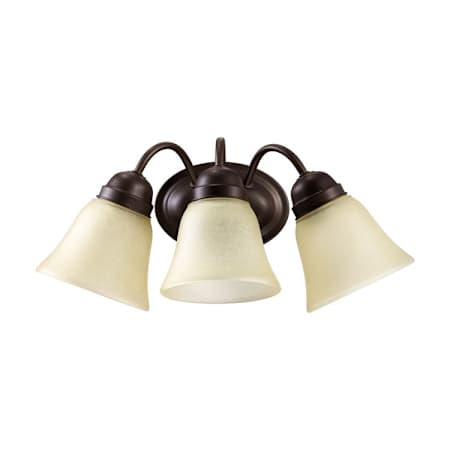 Quorum International 3 Light Bathroom Vanity Light with Frosted Glass Bell Shade Oiled Bronze
