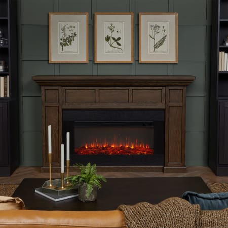 Real Flame Alcott 5000 BTU / 1500W 75 Inch Wide Free Standing Vent-Free Electric Mantel Fireplace with Remote Control Aged Barrel