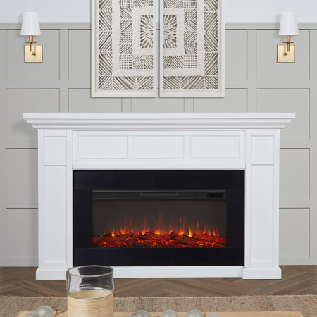 Real Flame Alcott 5000 BTU / 1500W 75 Inch Wide Free Standing Vent-Free Electric Mantel Fireplace with Remote Control White