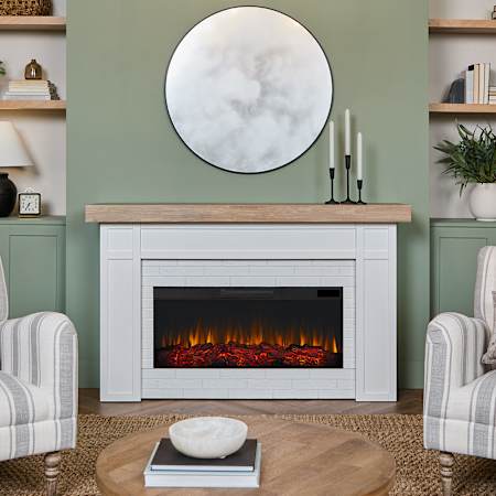 Real Flame Cravenhall 64" Wide 5,100 BTU Landscape Electric Fireplace Mantel with Multiple Flame Colors
 White