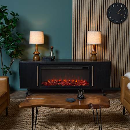 Real Flame Morris 5,100 BTU 72" Media Console Electric Fireplace with Remote Control Black