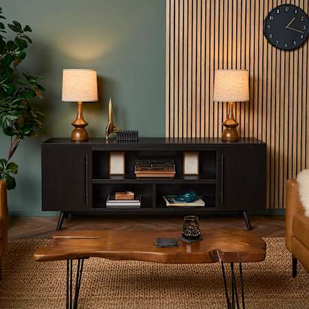 Real Flame Morris 72" Wide Poplar and Rosewood Wood TV Stand Black
