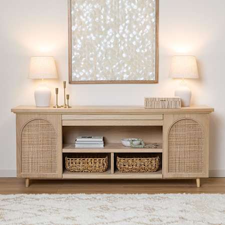 Real Flame Dahlia 76" Wide Ash and White Oak Wood TV Stand White Oak