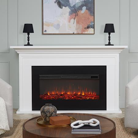 Real Flame Cleo 76 Inch Wide 5,100 BTU Vent Free Electric Mantel Fireplace White