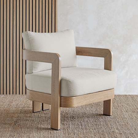 Real Flame Arlo 30" Metal Outdoor Chair in Weathered Lakewood with Sunbrella® Cushions Weathered Lakewood