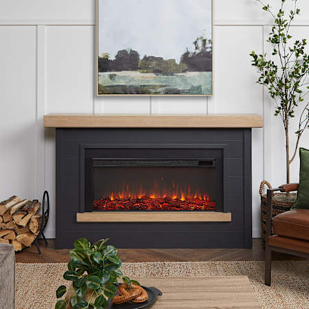Real Flame Bernice 67 Inch Wide 5,100 BTU Vent Free Electric Mantel Fireplace Charcoal