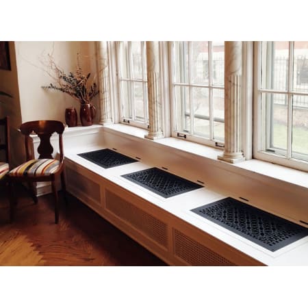 Reggio Registers Scroll Series 12" x 24" Floor Grille without Mounting Holes Black Aluminum