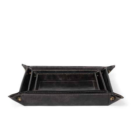 Regina Andrew Derby 13" Wide Leather Tray - Set of 3 Black