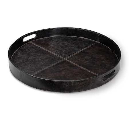 Regina Andrew Derby 24" Wide Round Leather Tray Black