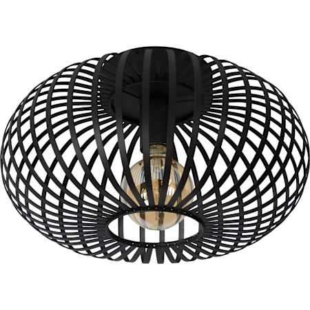 Ren Wil Modern 15.5"W Round Cage Ceiling Light with Vintage Bulb - Contemporary Industrial Textured Black