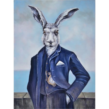Ren Wil White Rabbit 36" x 48" Hand Painted on Canvas Blue