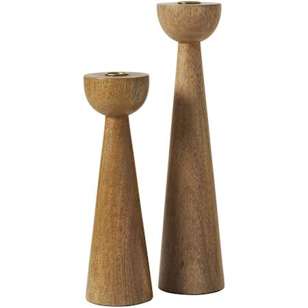 Ren Wil Laurier Mango Table 2 Taper Candle Decorative Candle Holder - Set of 2 Light Brown