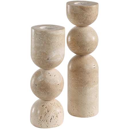 Ren Wil Amarena Travertine Table 2 Taper Candle Decorative Candle Holder - Set of 2 Natural