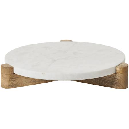 Ren Wil Lance Mango, Marble, and Wood Tabletop Platter White
