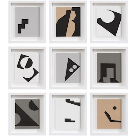 Ren Wil Ostra 15" x 14" Framed Patterns and Designs Drawing Print - Set of 9 White