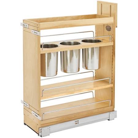 Rev-A-Shelf Wood Classics Soft Close 8-3/4"W Pull Out Base Cabinet Kitchen Utensil Organizer with 3 Utensil Canisters Maple