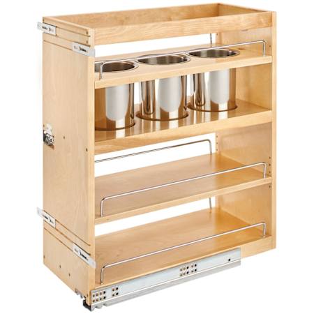 Rev-A-Shelf Wood Classics Soft Close 10-1/2"W Base Cabinet Pull Out Utensil Organizer with 3 Utensil Canisters Maple