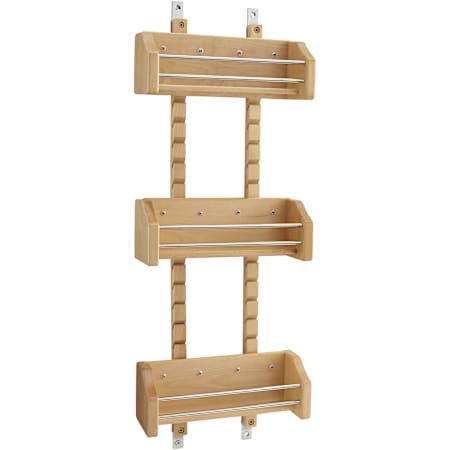 Rev-A-Shelf Wood Classics 10-1/8" Wall Cabinet Kitchen Door Mount 3 Tier Adjustable Spice Rack Maple