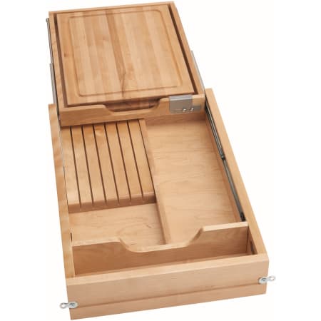 Rev-A-Shelf Wood Classics 15" Two Tier Kitchen Knife Cutlery Organizer and Cutting Board Full Replacement Drawer System with Soft Close - Prep Station Maple