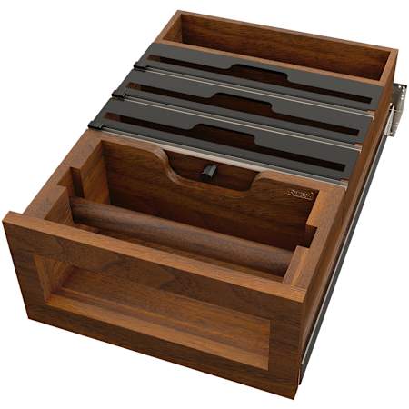 Rev-A-Shelf Craftsman 15" Pull-Out Paper Towel Dispenser Drawer and Foil Storage/Cutters with Soft-Close Slides Walnut